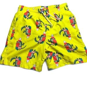 Old Navy Boys XL 14-16 Yellow Surfing Alligator Print Swim Trunks Mesh Lined